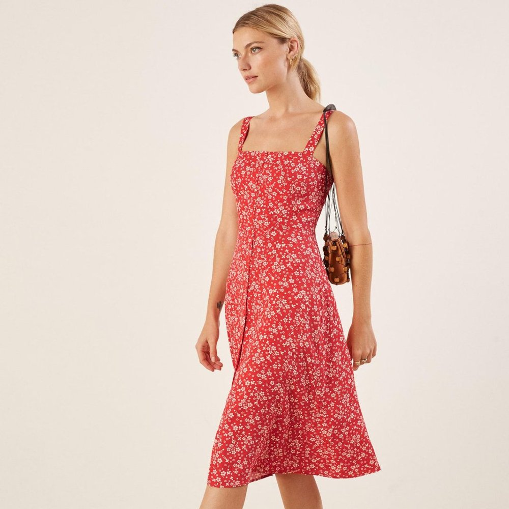 Reformation Persimmon Midi Dress in Merci, 6P